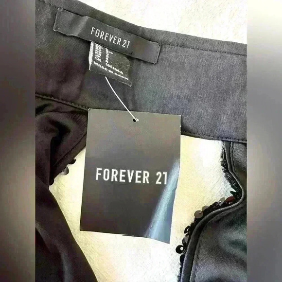 Forever 21 Black Sequin Mini Dress Rhinestone Necklace Style Collar Size Small - Picture 7 of 8